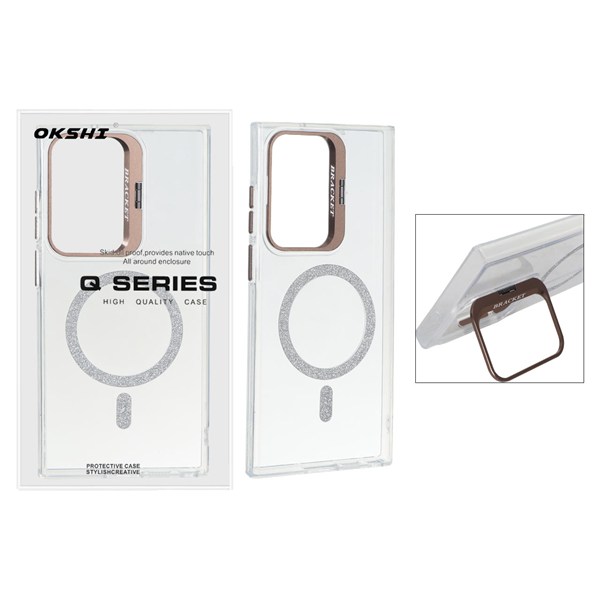 قاب Bracket شفاف Magsafe اکلیلی Samsung Galaxy S23 Ultra - قهوه ای (پک دار)
