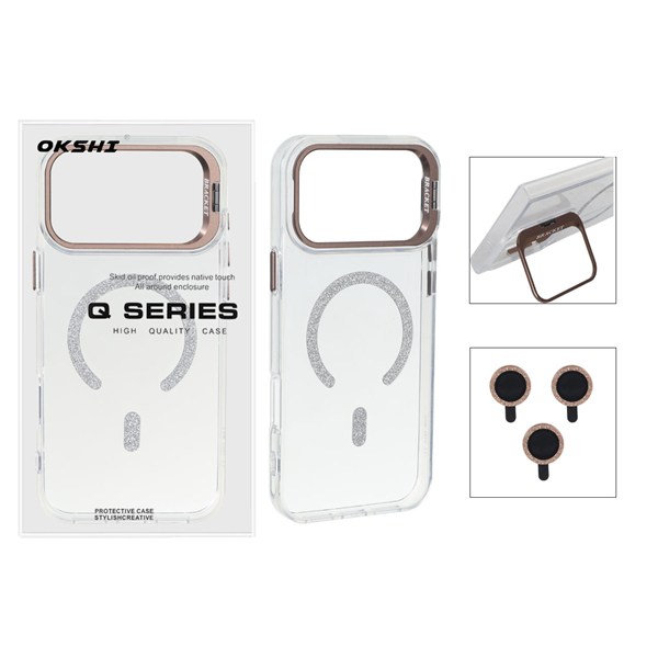 قاب Bracket شفاف Magsafe اکلیلی با ست محافظ لنز رینگی Apple iPhone 17 Pro Max - قهوه ای (پک دار)