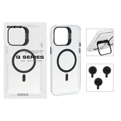قاب Bracket شفاف Magsafe اکلیلی با ست محافظ لنز رینگی Apple iPhone 14 Pro Max - مشکی (پک دار)