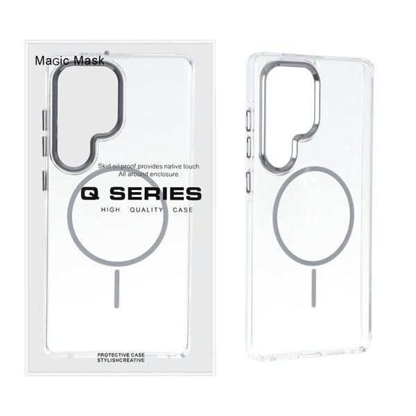 قاب اورجینال Magic Mask کریستالی دور لنز آلومینیومی MagSafe مدل Samsung Galaxy S25 Ultra - طوسی (پک دار)