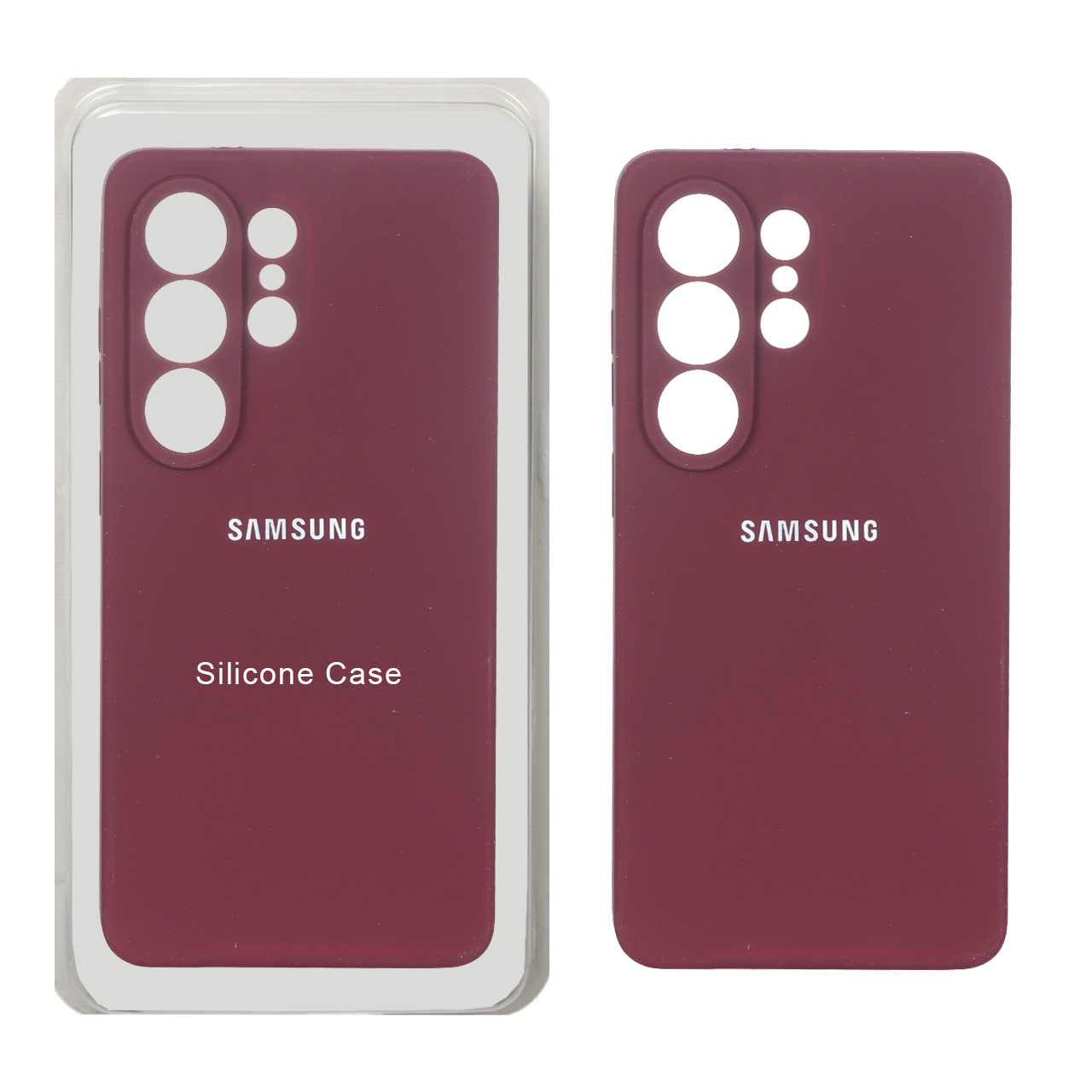 قاب سیلیکونی پاک کنی محافظ لنزدار اورجینال Samsung Galaxy S26 Ultra - زرشکی (پک دار)