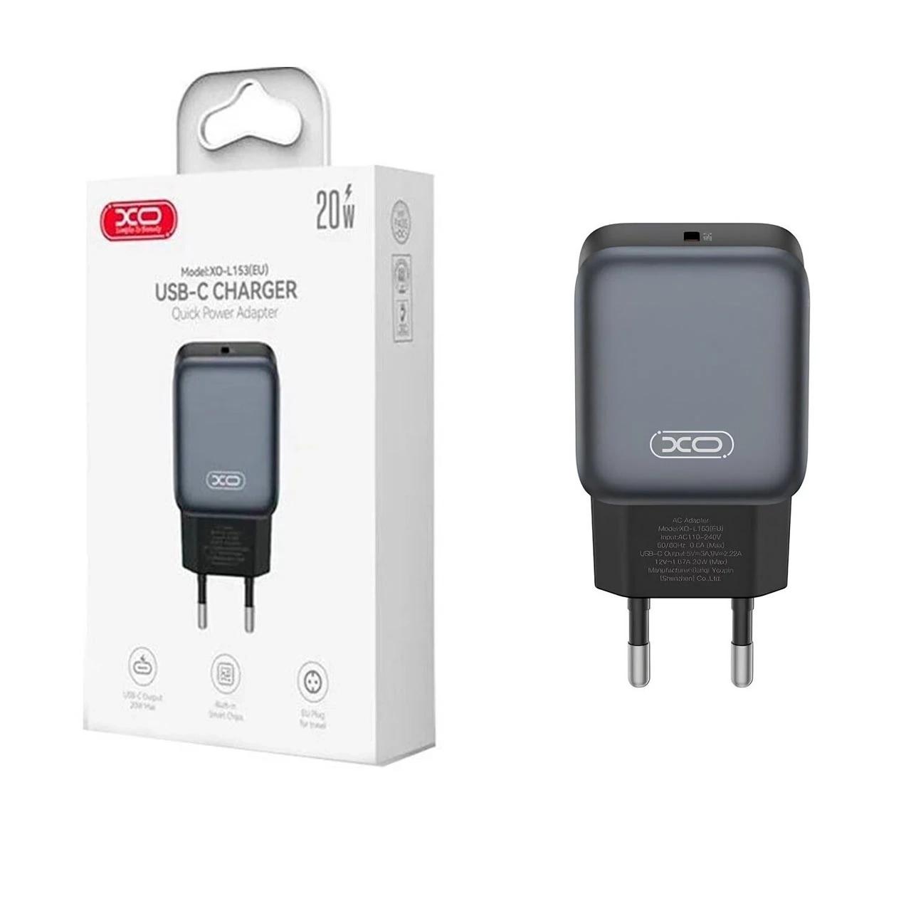 شارژر دیواری PD و فست تک پورت XO مدل XO-L153(EU) 20W - مشکی (پک ضعیف)