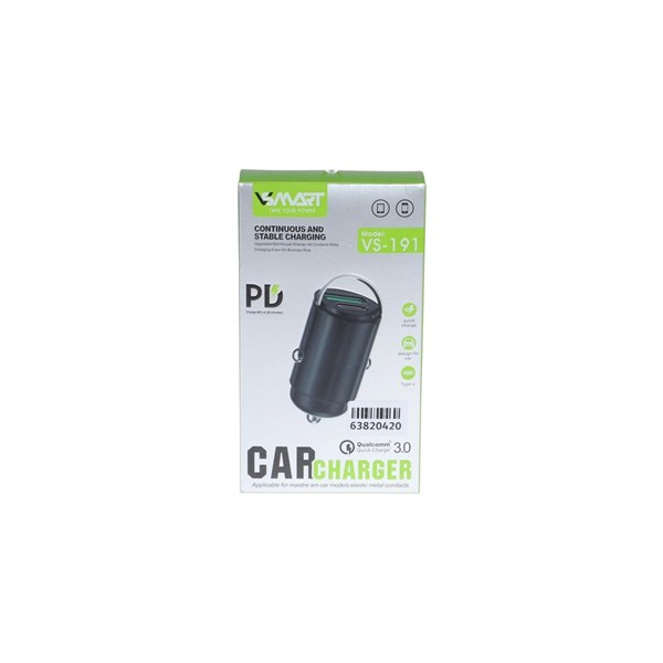 شارژر فندکی PD و فست دو پورت Vsmart مدل VS-191 - مشکی - ASP (گارانتی شش ماهه آروین)