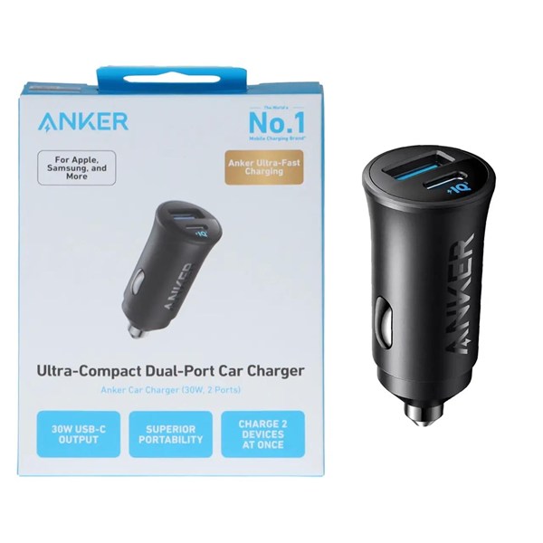 شارژر فندکی فست دو پورت Anker مدل A2741H11 30W- مشکی (گارانتی شش ماهه ایویز)