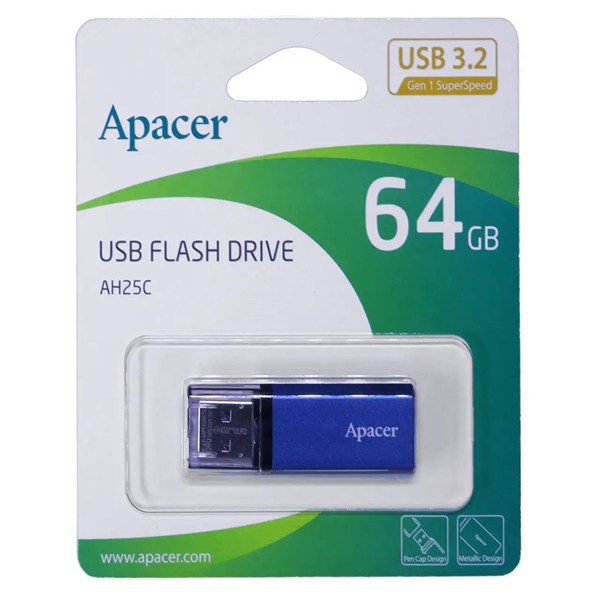 فلش مموری Apacer مدل AH25C USB3.2 ظرفیت 64GB - آبی (گارانتی آسان سرویس)