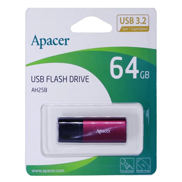 فلش مموری Apacer مدل AH25B USB3.2 ظرفیت 64GB - قرمز (گارانتی آسان سرویس)