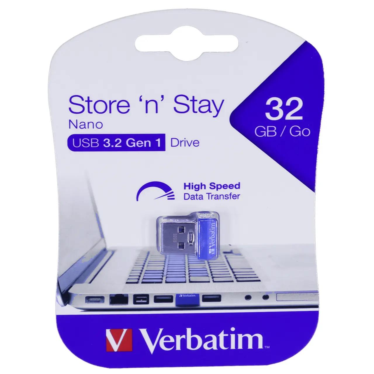 فلش مموری Verbatim مدل Store ‘n’ Stay Nano USB3.2  ظرفیت 32GB - آبی (گارانتی آسان سرویس)