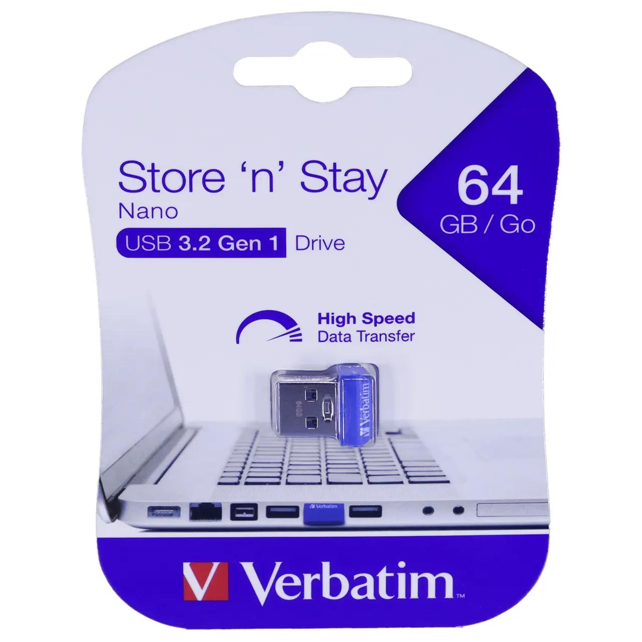 فلش مموری Verbatim مدل Store ‘n’ Stay Nano USB3.2  ظرفیت 64GB - آبی (گارانتی آسان سرویس)