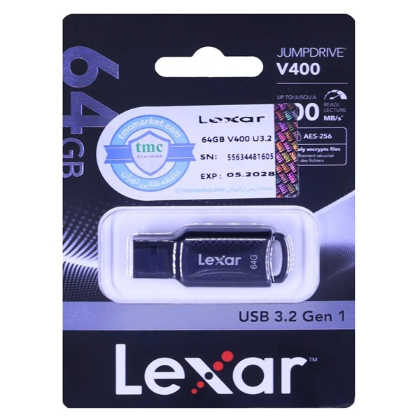 فلش مموری Lexar مدل Jump Drive V400 USB3.2 ظرفیت 32GB - مشکی (گارانتی حافظه طلایی تهران)