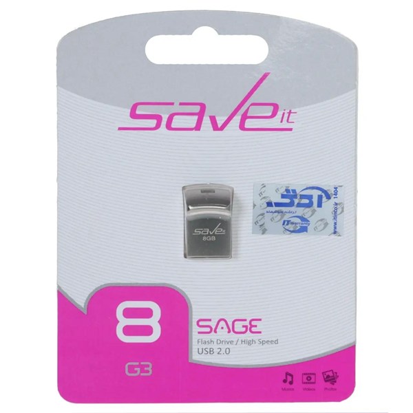 فلش مموری Save it USB2.0 مدل SAGE ظرفیت 8GB - نقره ای (گارانتی مادام العمر آی تین)