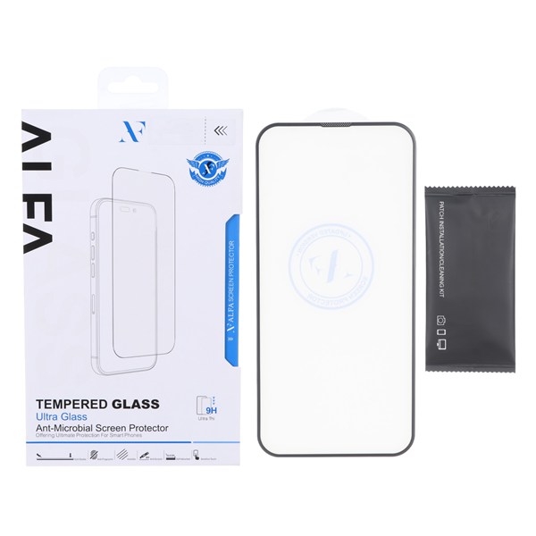 محافظ صفحه نمایش شیشه ای اورجینال Full Cover ALFA Carbon مدل Apple iPhone 13 / iPhone 13 Pro / iPhone 14 / 16e (پک دار)