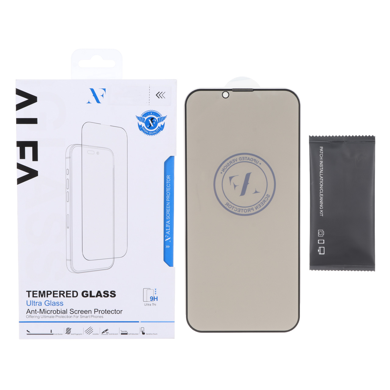 محافظ صفحه نمایش شیشه ای اورجینال Full Cover Privacy ALFA مدل Apple iPhone 13 / iPhone 13 Pro / iPhone 14 / 16e (پک دار)