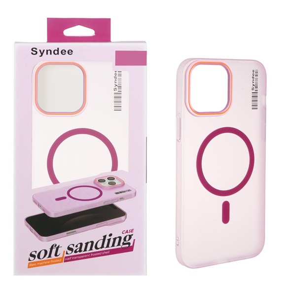 قاب اورجینال Syndee پشت مات MagSafe مدل Apple iPhone 15 Pro Max - سرخابی (پک دار)
