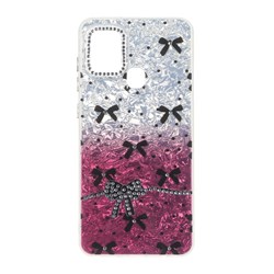 قاب ice پاپیونی نگین دار دور مات Samsung Galaxy A21s - زرشکی