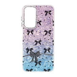 قاب ice پاپیونی نگین دار دور مات Samsung Galaxy A25 5G - صورتی آبی