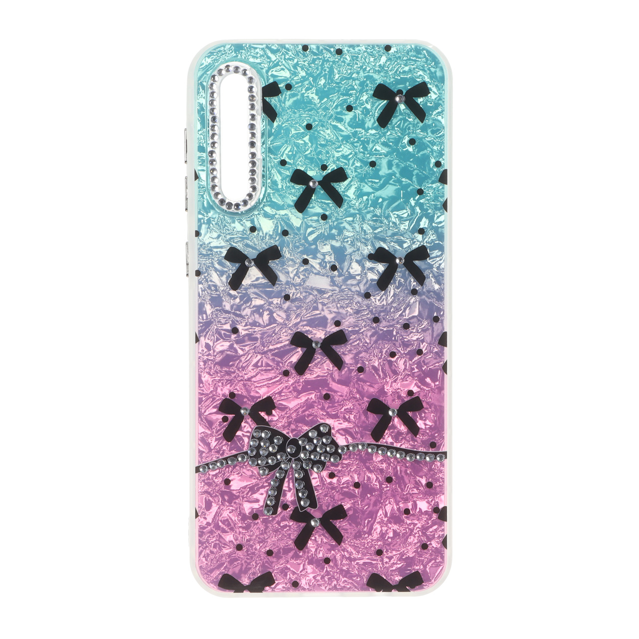 قاب ice پاپیونی نگین دار دور مات Samsung Galaxy A50 / A50s / A30s - سبزآبی صورتی