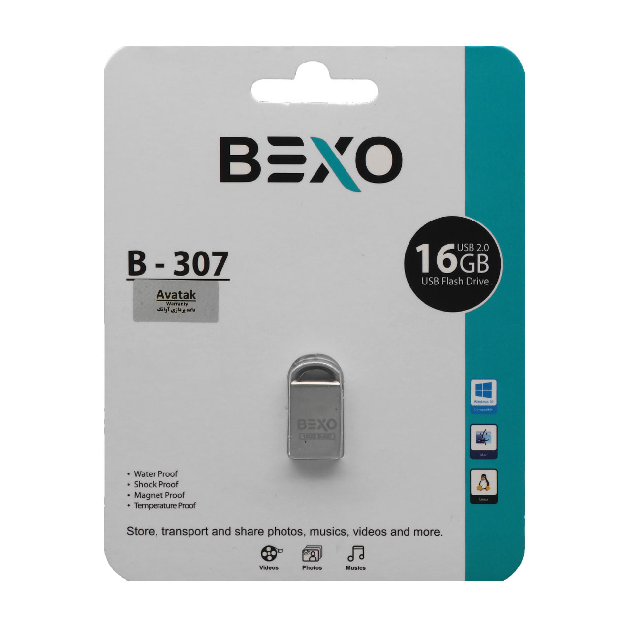 فلش مموری BEXO USB2.0 مدل B-307 ظرفیت 16GB - نقره ای (گارانتی داده پردازی آواتک)