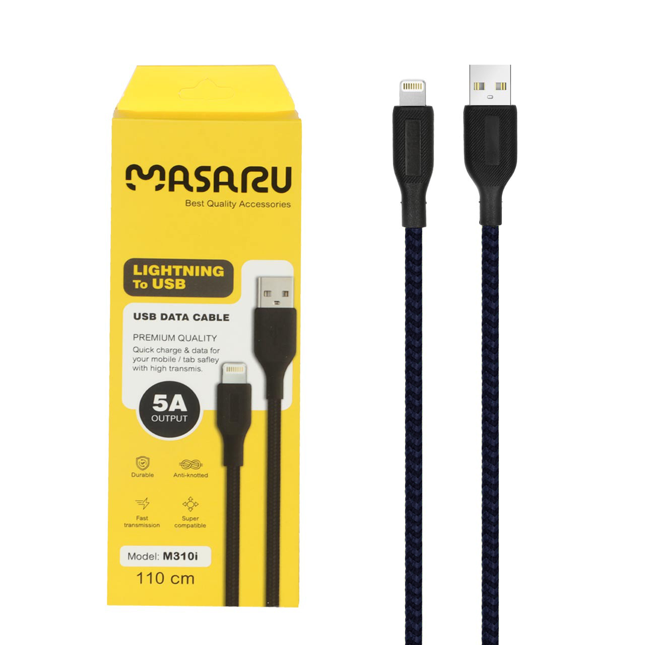 کابل شارژ 1.1 متری فست آیفون Masaru مدل M310i - سرمه ای - SMO