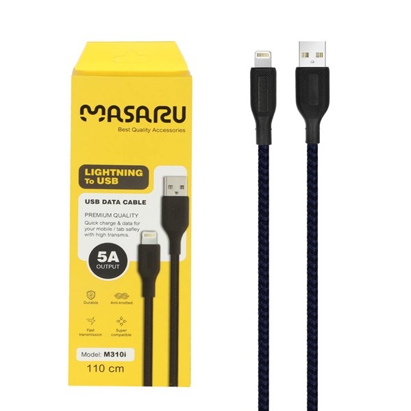 کابل شارژ 1.1 متری فست آیفون Masaru مدل M310i - سرمه ای - SMO