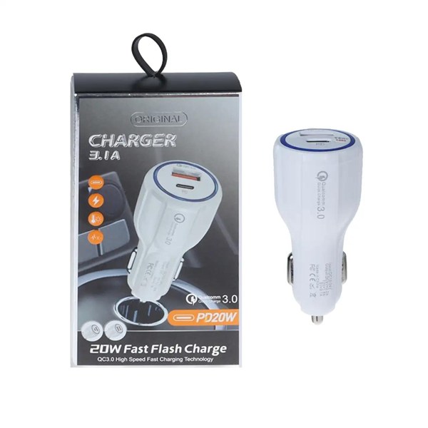 شارژر فندکی PD و فست دو پورت 20W - سفید - YSP