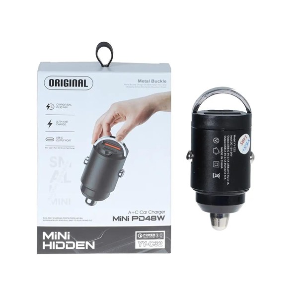 شارژر فندکی PD و فست دو پورت Mini Hidden مدل YY-C32 48W - مشکی - YSP
