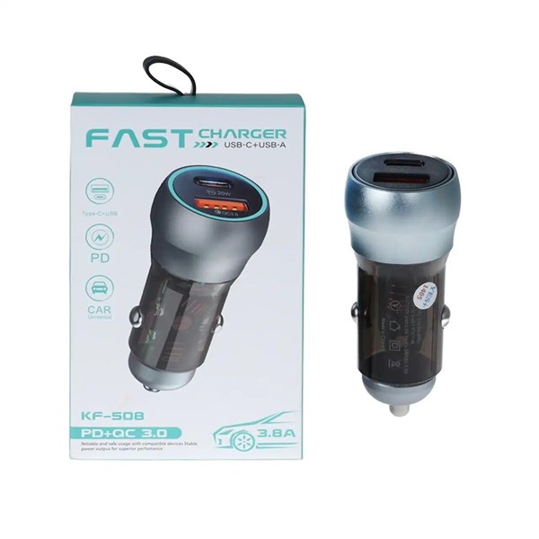شارژر فندکی PD و فست دو پورت مدل KF-508 20W - نقرابی - YSP