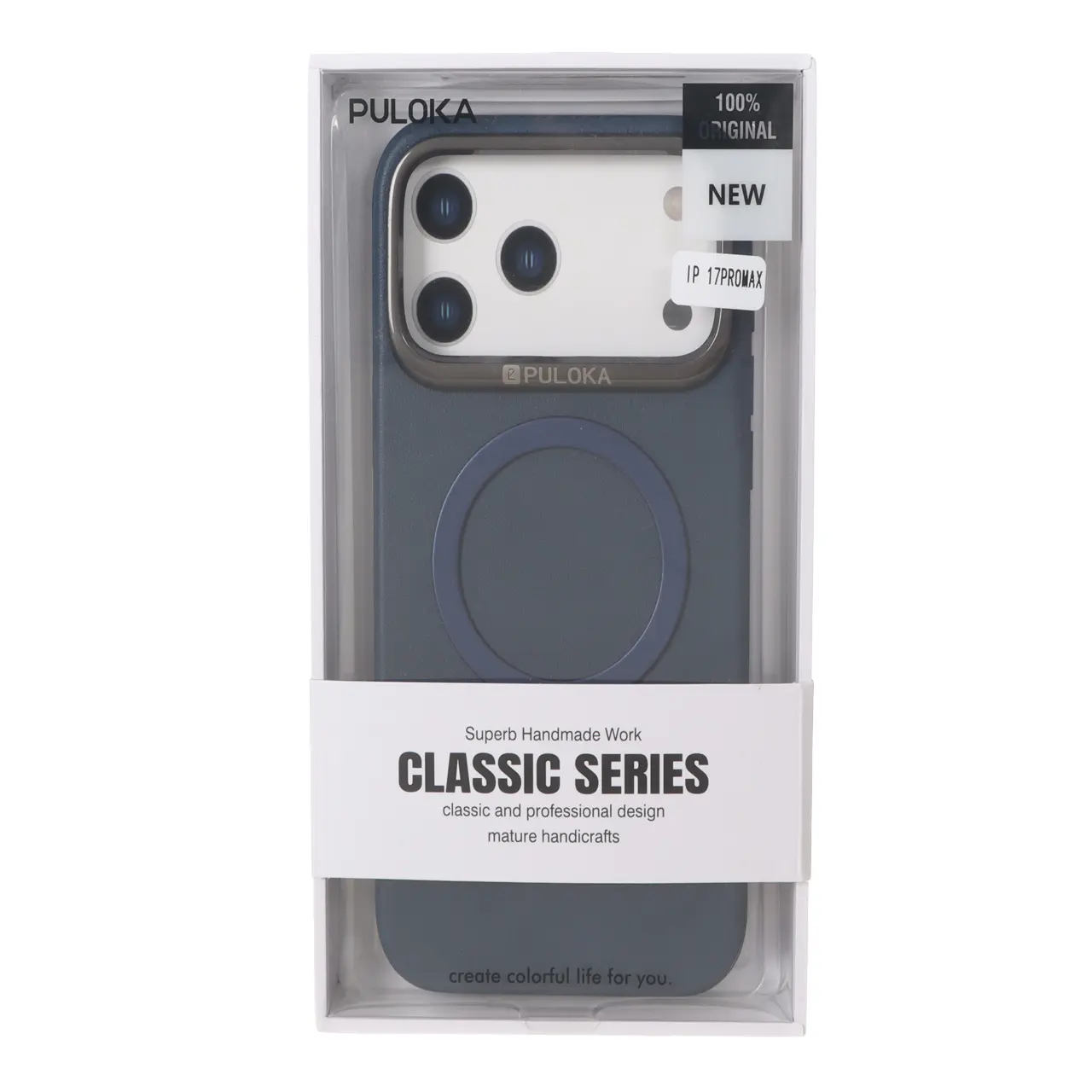 قاب Puloka چرمی Magnet فلزی دور لنز براق Apple iPhone 17 Pro Max - سرمه ای (پک دار)