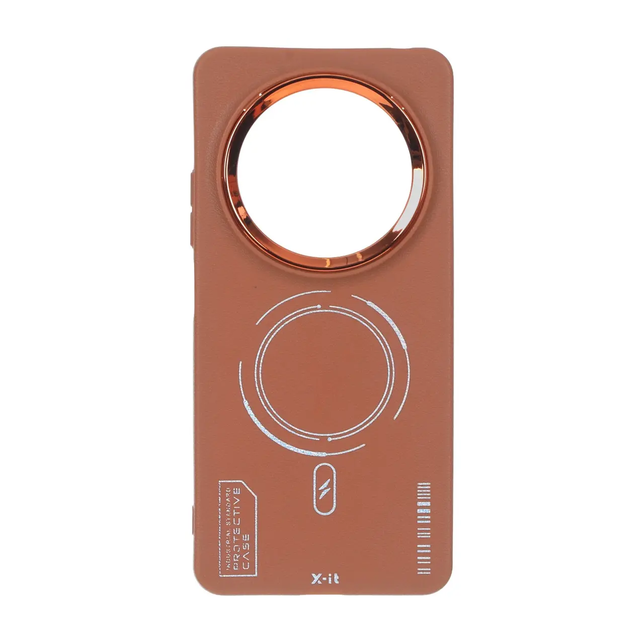 قاب Armor لنز متال Texture طرح مگ سیف Xiaomi Redmi 14C / Redmi A3 Pro / Redmi A4 / Poco C75 - قهوه ای