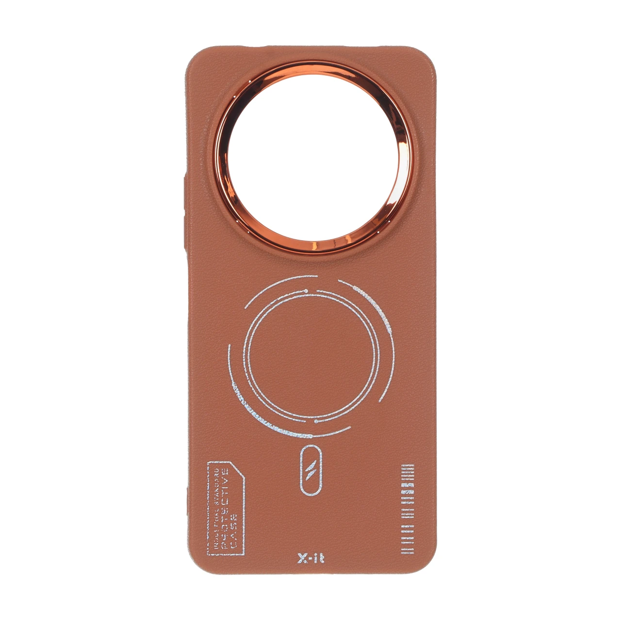 قاب Armor لنز متال Texture طرح مگ سیف Xiaomi Redmi A3 / A3x / Poco C61 - قهوه ای
