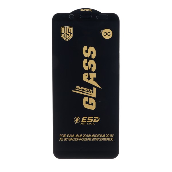 محافظ صفحه نمایش شیشه ای درجه یک Full Cover Super X OG - ESD OVOG مدل Samsung Galaxy A6 (2018) / J6 (2018)