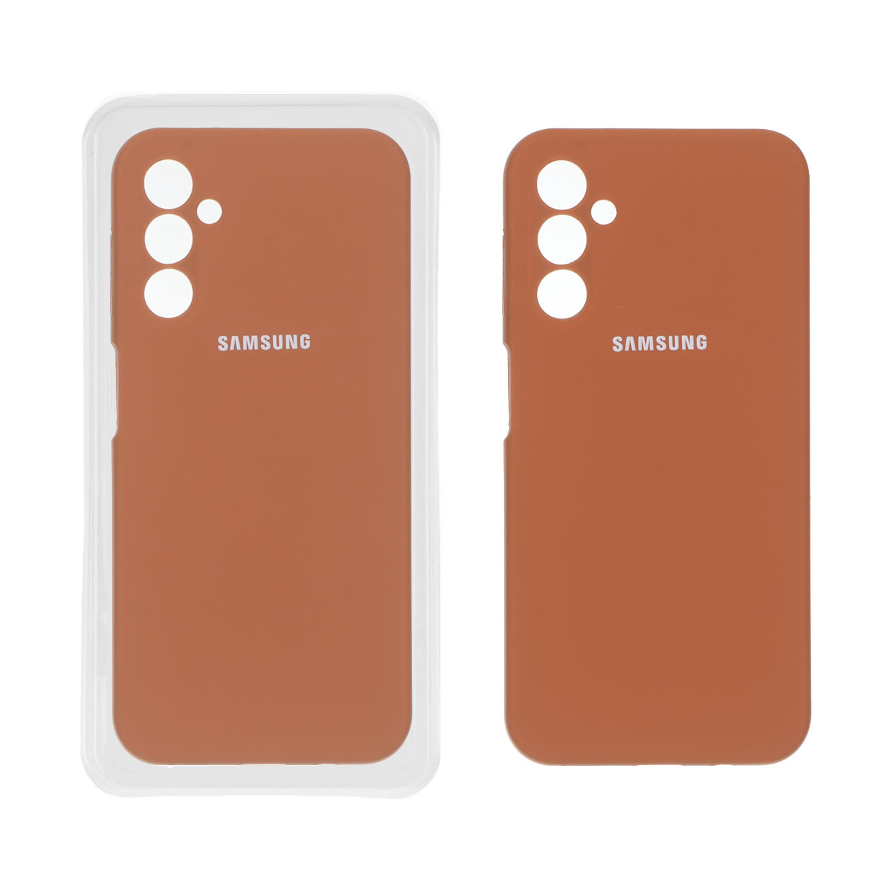 قاب سیلیکونی پاک کنی محافظ لنزدار اورجینال Samsung Galaxy A14 - قهوه ای (پک دار)