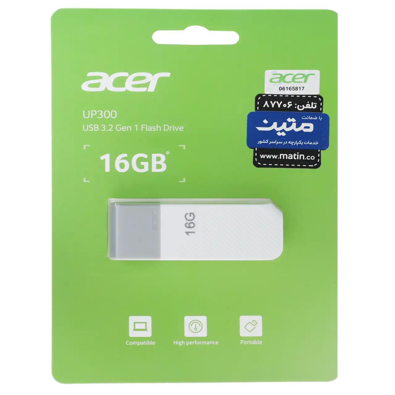 فلش مموری Acer مدل UP300 USB3.2 ظرفیت 16GB - سفید (گارانتی متین)