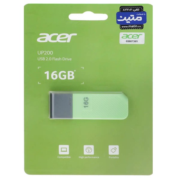 فلش مموری Acer مدل UP200 USB2.0 ظرفیت 16GB - سبز (گارانتی متین)