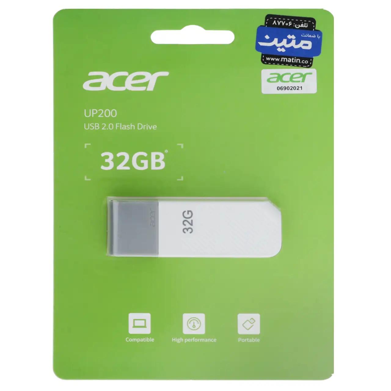 فلش مموری Acer مدل UP200 USB2.0 ظرفیت 32GB - سفید (گارانتی متین)