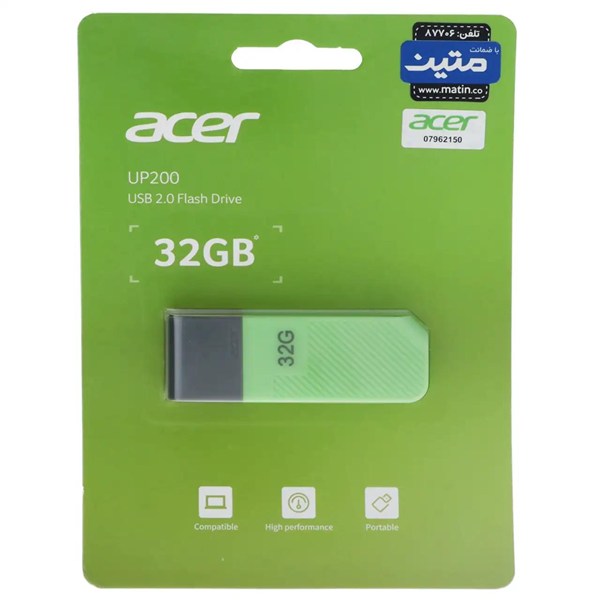 فلش مموری Acer مدل UP200 USB2.0 ظرفیت 32GB - سبز (گارانتی متین)