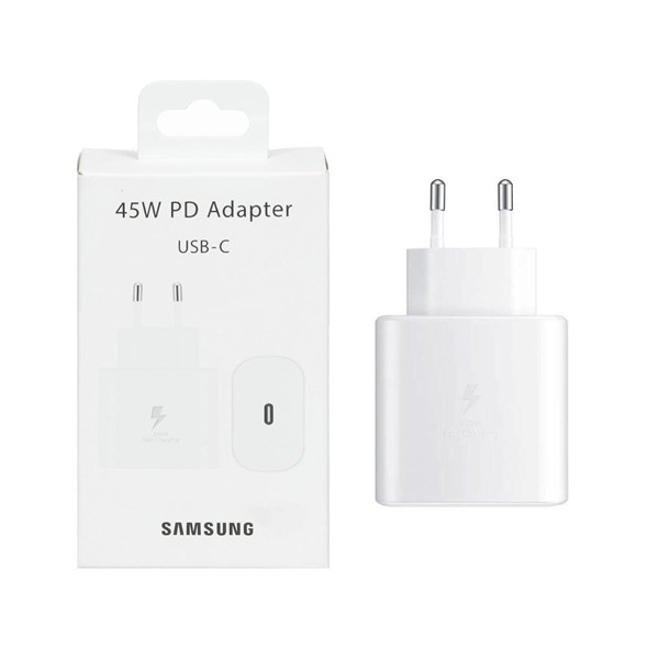 شارژر دیواری دو پین PD و فست تک پورت Samsung Type-C مدل TA845 45W - سفید (گارانتی شش ماهه AZR)