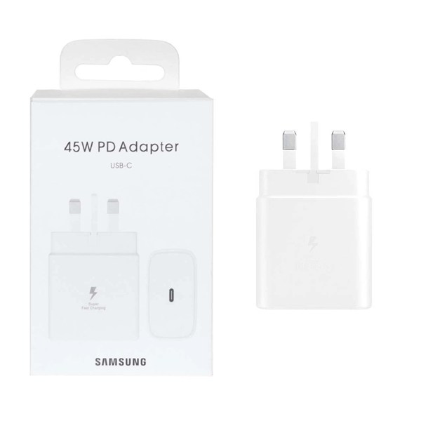 شارژر دیواری سه پین PD و فست تک پورت Samsung Type-C مدل TA845 45W - سفید (گارانتی شش ماهه AZR)