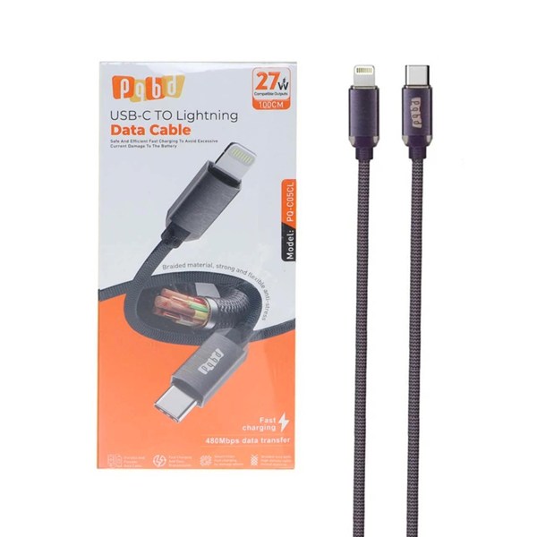 کابل شارژ فست pqbd Type-C To Lightning مدل PQ-C05CL 27W - بنفش (پک ضعیف)