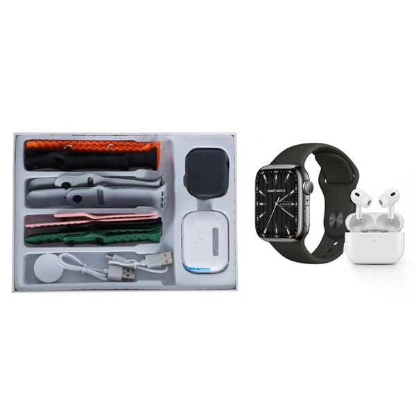 پک ساعت هوشمند و ایرفون بی سیم KEQIWEAR مدل KW93 MAX - مشکی (پک ضعیف)