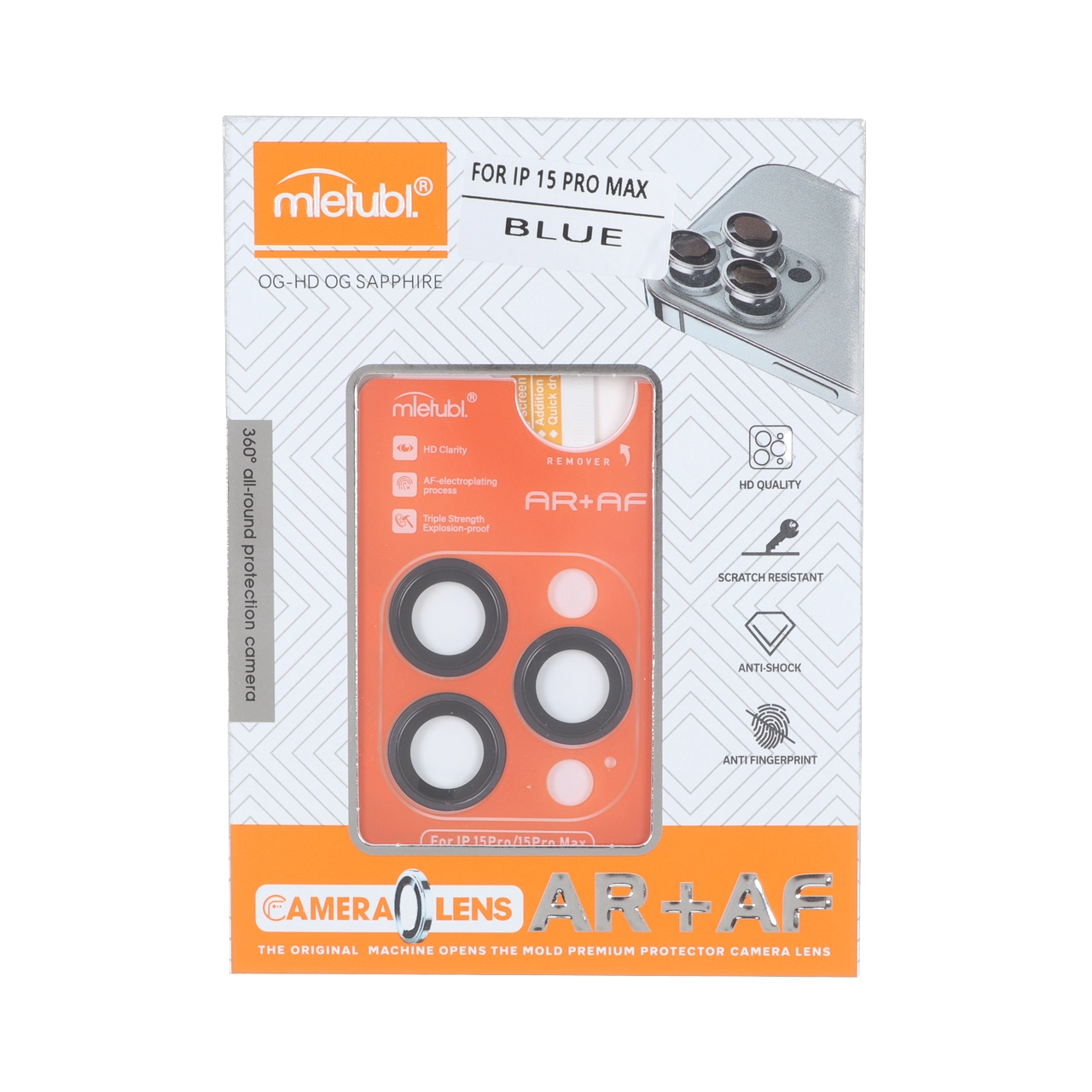 محافظ لنز رینگی اورجینال Mietubl شابلون دار Apple iPhone 15 Pro Max / iPhone 15 Pro - سرمه ای (پک نارنجی)
