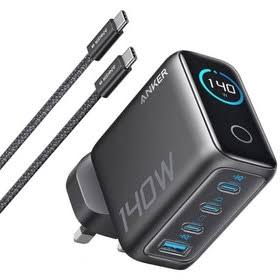 شارژر دیواری PD و فست چهار پورت Anker مدل B2697KZ1 140W به همراه کابل شارژ Type-C To Type-C - خاکستری تیره (گارانتی شش ماهه ایویز)