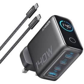 شارژر دیواری PD و فست چهار پورت Anker مدل B2697KZ1 140W به همراه کابل شارژ Type-C To Type-C - خاکستری تیره (گارانتی شش ماهه ایویز)