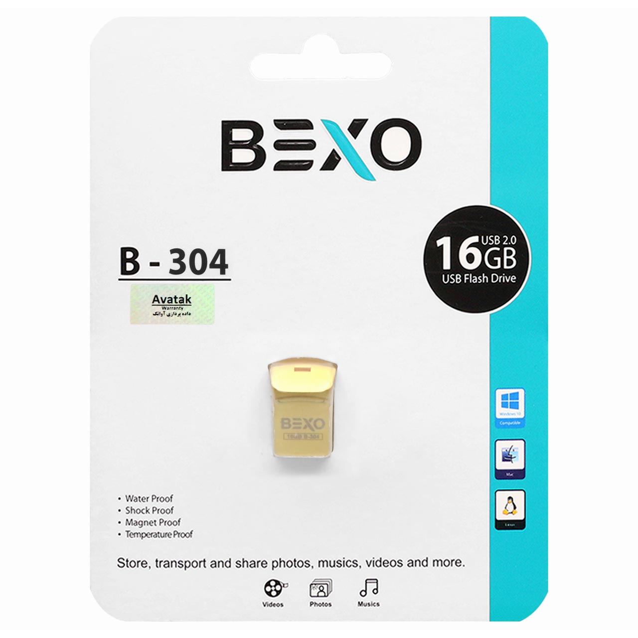 فلش مموری BEXO USB2.0 مدل B-304 ظرفیت 16GB - طلایی (گارانتی داده پردازی آواتک)