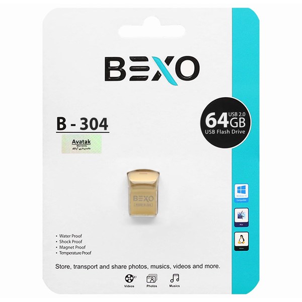 فلش مموری BEXO USB2.0 مدل B-304 ظرفیت 64GB - طلایی (گارانتی داده پردازی آواتک)