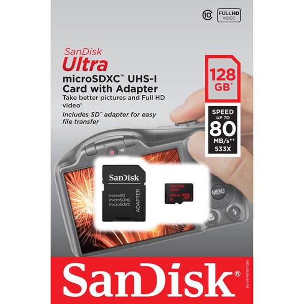 رم میکرو 128 گیگ سن دیسک SanDisk Ultra U1 80MB/s + خشاب