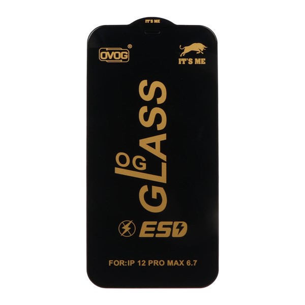 محافظ صفحه نمایش شیشه ای درجه یک Apple iphone 12 Pro Max - Full Cover OG - ESD OVOG - (بدون پک) - مشکی