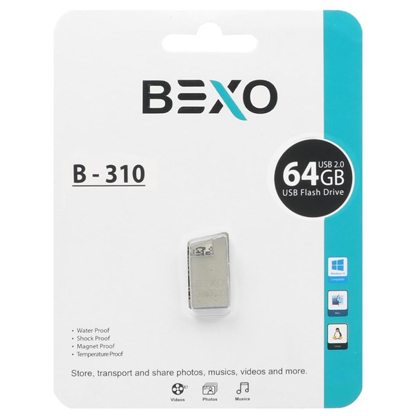 فلش مموری BEXO USB2.0 مدل B-310 ظرفیت 64GB - نقره ای (گارانتی داده پردازی آواتک)