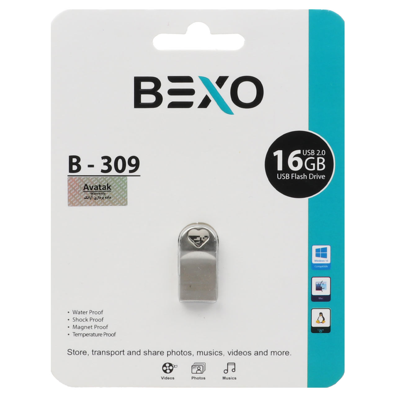 فلش مموری BEXO USB2.0 مدل B-309 ظرفیت 16GB - نقره ای (گارانتی داده پردازی آواتک)