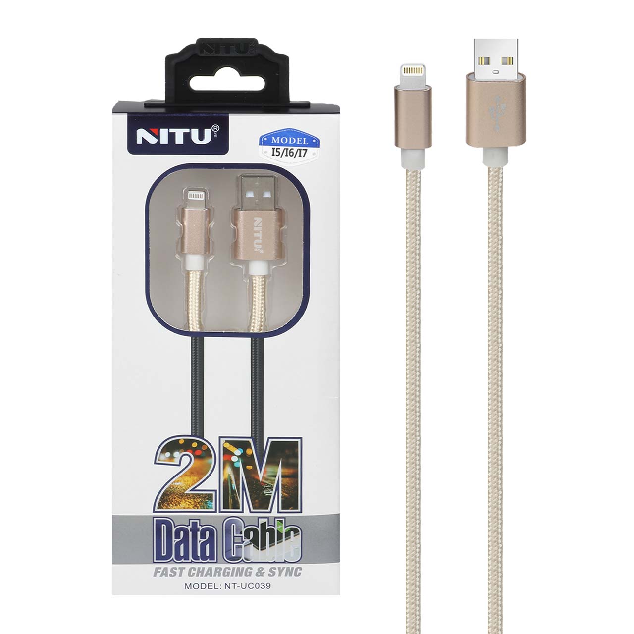 کابل شارژ 2 متری آیفون NITU مدل UC039 - طلایی (گارانتی 18 ماه تعویض نیکان همراه)