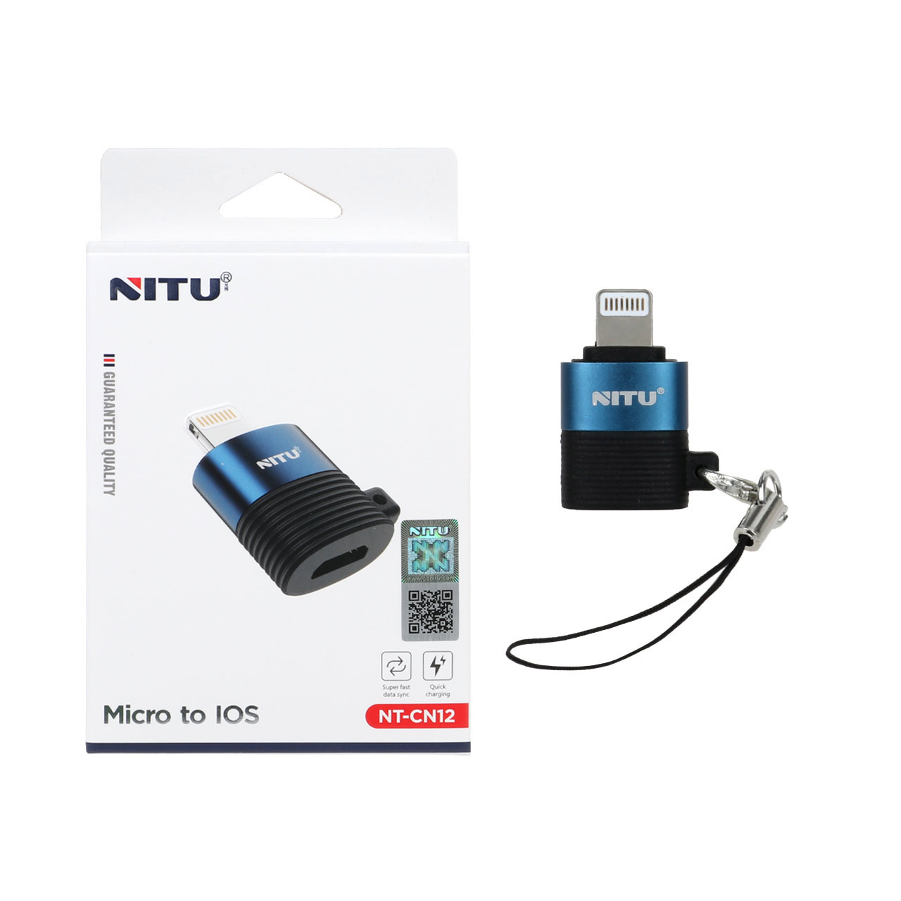تبدیل NITU MicroUSB TO Lightning مدل CN12 - مشکی آبی (گارانتی 18 ماه تعویض نیکان همراه)